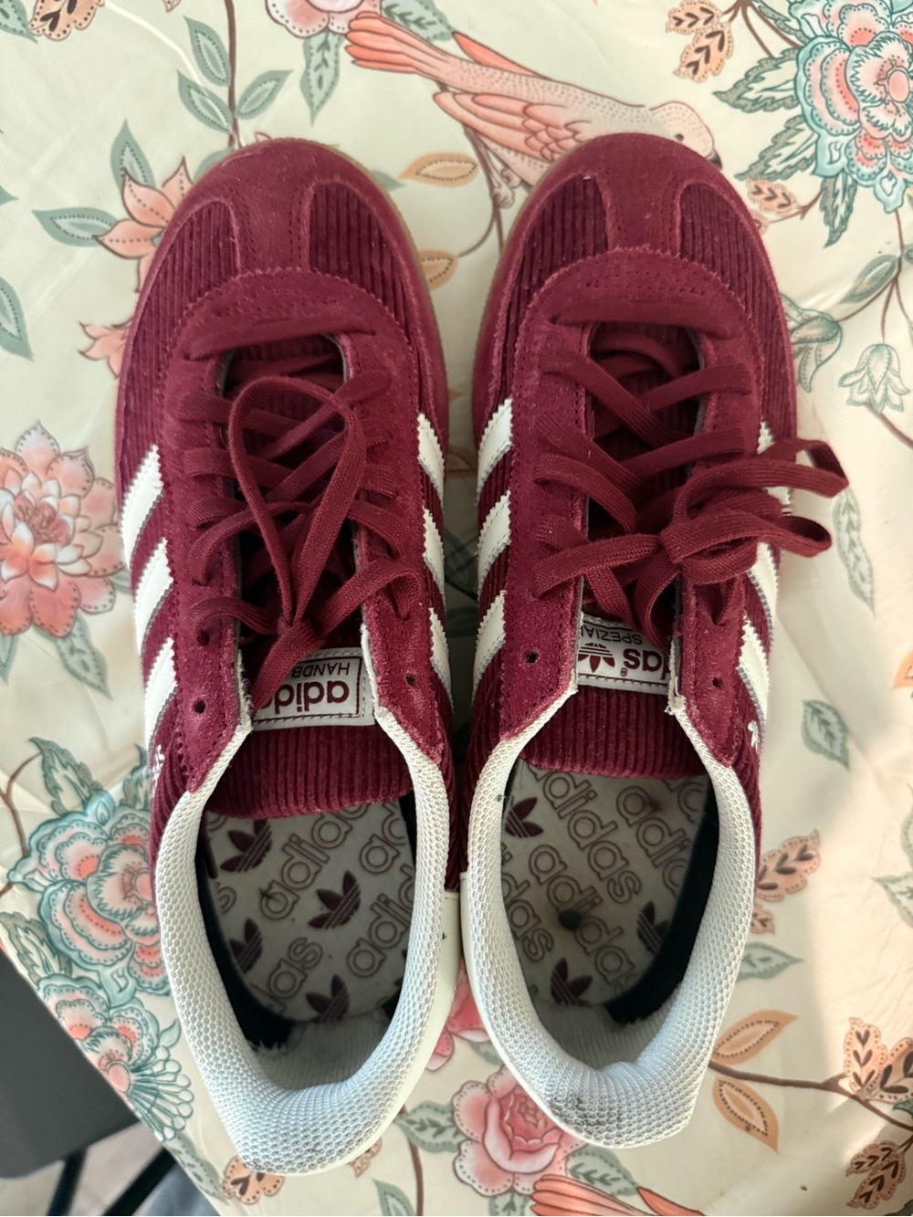 adidas Burgundy Suede Sneakers with White Stripes